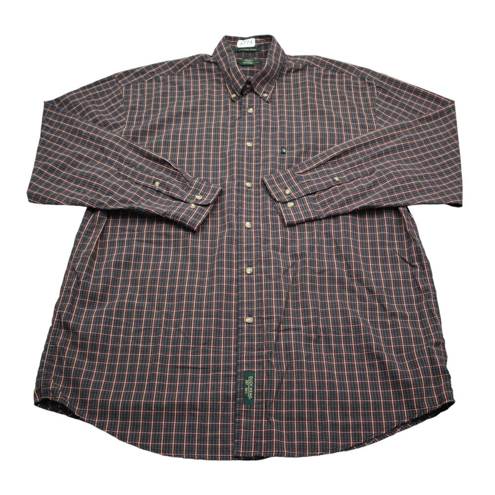 Dockers Shirt Men Large Red Blue Plaid Wrinkle Free Long Sleeve Button Up Casual